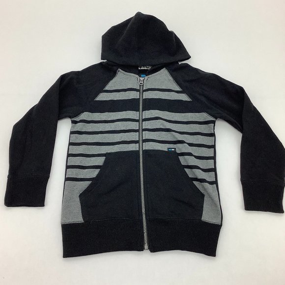 Amplify | Boy's Zip-Up Sweater | Grey and Black | Stripes | Small - Picture 1 of 2